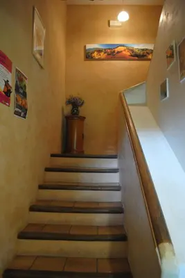 a set of stairs in a building with a plant at Chambres d'Hôtes Istrane in Rustrel
