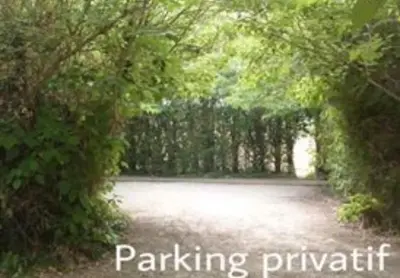 a painting of a park with trees and a road at Ferme au pied du luberon in Lourmarin