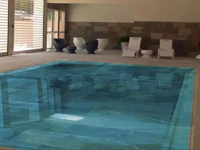 a swimming pool with a blue in a room at Chalet 3 pièces avec terrasse, 4 pers, confort et calme - API-1-52-742 in Noves