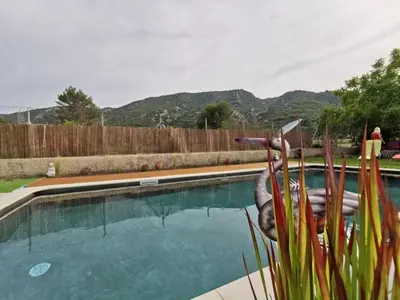 a swimming pool with a plant in front of it at Mon paradis in Maubec