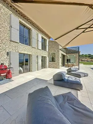 a shower with a shower head in a bathroom at Villa With Panoramic Views And Pool In Gordes in Gordes