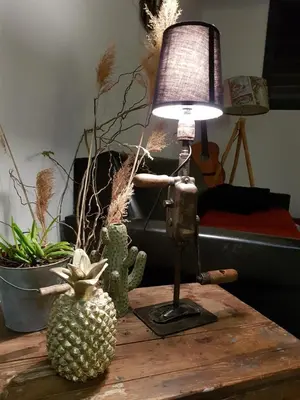 a table with a lamp and a pineapple on it at Le colibri du Luberon in Apt