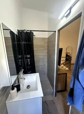 a bathroom with a white sink and a shower at T2 à 5mn à pieds du Cours Mirabeau in Aix-en-Provence