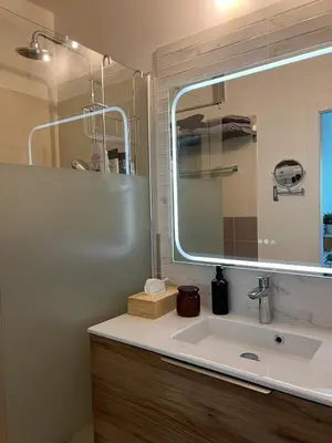 a bathroom with a sink and a mirror at T2 Aurélia in Aix-en-Provence