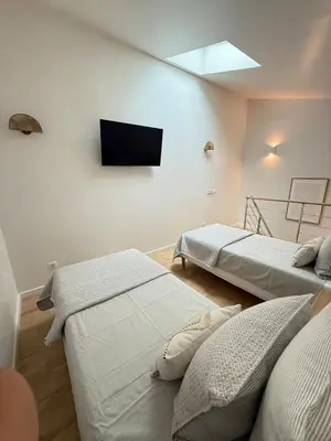 a bedroom with two beds and a flat screen tv at Escapade Provençale 5 in Aix-en-Provence