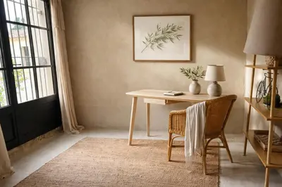 a room with a desk and a table with a chair at Le Jas de la Cascade in Les Vignères