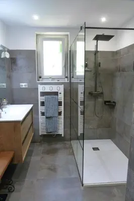 a bathroom with a shower and a sink at Villa Au Coeur Du Luberon in Maubec