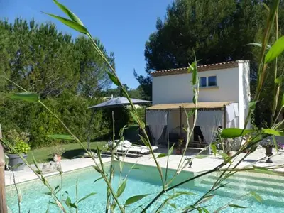 a house and a swimming pool in a yard at Les Anges in LʼIsle-sur-la-Sorgue