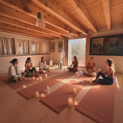 a group of people sitting on the floor in a room with candles at Haras de Castellane in Pertuis