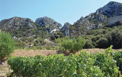 a view of the mountains from a vineyard at 4 Bedroom Cozy Home In Eygalières in Eygalières