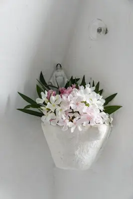 a vase of flowers is hanging on a wall at Le cabanon in Vaugines