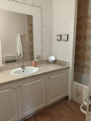 a bathroom with a sink and a mirror at Golf de saumane in Saumane-de-Vaucluse