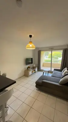 a living room with a bed and a table at Magnifique T2 Aix-en-Provence in Aix-en-Provence