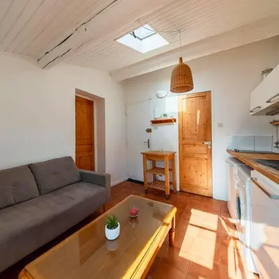 a living room with a couch and a table at Les Toits d'Aix - Hyper center - Cours Mirabeau - Lumineux in Aix-en-Provence