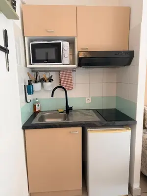a small kitchen with a sink and a microwave at Le Clos d'AIX studio 205 in Aix-en-Provence