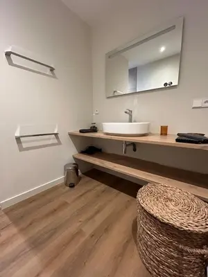 a bathroom with a sink and a mirror at La Maison De Paulette in Joucas