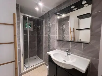 a bathroom with a sink and a shower at Studio Velaux in Velaux