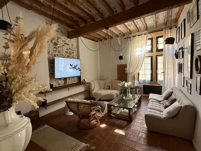 a living room with a couch and a tv at Exceptional apartment in Aix-en-Provence