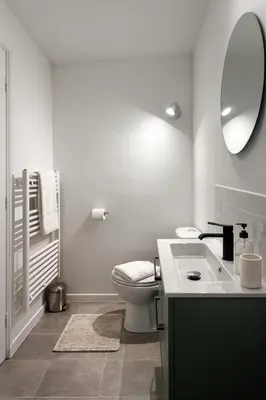 a bathroom with a toilet and a sink and a mirror at Cozy et elegant studio Aix en Provence centre in Aix-en-Provence