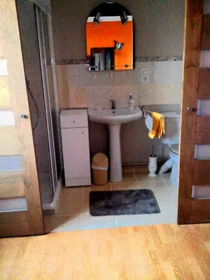 a bathroom with a sink and a mirror at Les Granges in Villars