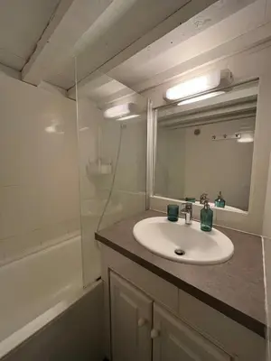 a bathroom with a sink and a mirror and a tub at Joli appartement atypique dans le centre d'Aix in Aix-en-Provence