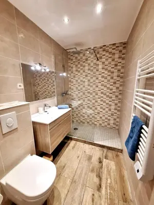 a bathroom with a white toilet and a sink at Grand studio dans le centre historique in Aix-en-Provence