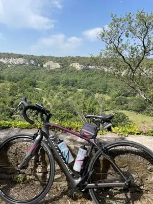 a bike parked on the side of a hill at Les Oliviers- Bed and Breakfast in Velleron