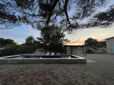 a pool in the middle of a yard at Luberon house with view in Cucuron