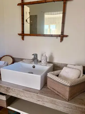 a bathroom with a white sink and a mirror at Farniente à Valloncourt in Cheval-Blanc