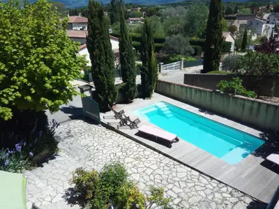 an overhead view of a swimming pool in a yard at La Commanderie du Ventoux in Mormoiron