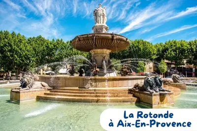 a fountain in a park with the words la rochelle a air emu at Maison cosy avec parking privé proche centre Aix en Provence in Aix-en-Provence