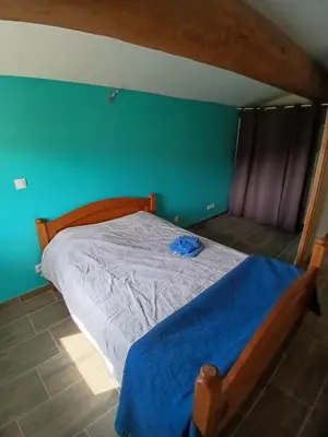 a bed in a room with a green wall at Luberon Sud in La Tour-dʼAigues