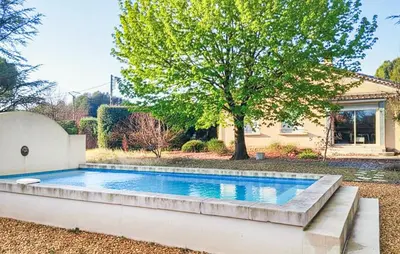 a swimming pool in a yard with a tree at Maison Avec Piscine Privée in Mazan