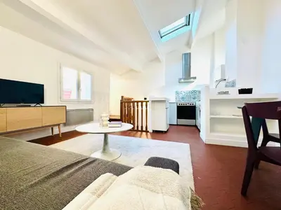 a living room with a couch and a table at Rare duplex with rooftop terrace in Aix-en-Provence