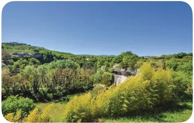 an overhead view of a field with trees and a mountain at Maison provençale in Céreste