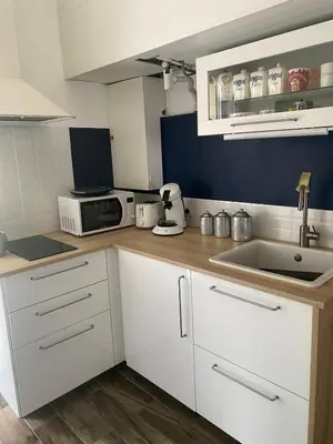 a small kitchen with a sink and a microwave at Ideal festival d'Avignon in Monteux