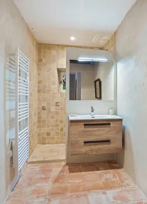 a bathroom with a sink and a mirror at La Bastide des Plâtrières in La Roque-sur-Pernes