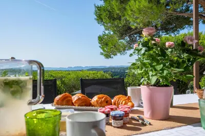 a table with a tray of croissants on a table at Mas Noves - Horizon Alpilles villa in Noves