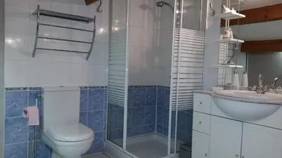 a bathroom with a toilet and a sink and a shower at Duplex En Provence in Vedène