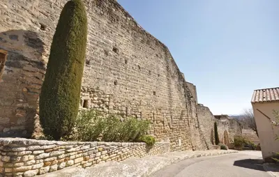 a tall stone wall with a tree next to it at Awesome Home In Chateuneuf De Gadagne in Châteauneuf-de-Gadagne