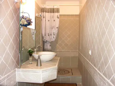 a bathroom with a sink and a shower at Le Verger in Gordes