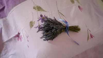 a bunch of purple flowers on a white table at Château de la Gabelle Férrassières in Ferrassières