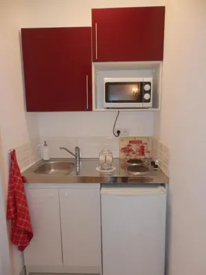 a small kitchen with a sink and a microwave at Mas les vieux chênes in Lambesc
