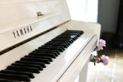 a white piano sitting next to a vase of flowers at Les Volets Bleus Provence in Salon-de-Provence