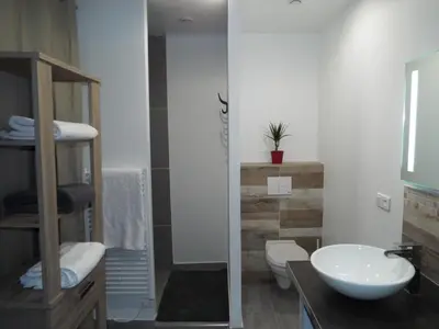 a bathroom with a white sink and a toilet at La Maison du Moulin de Tartay in Avignon