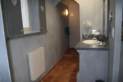 a bathroom with a sink and a mirror at Le Mas Vigneron in Gordes