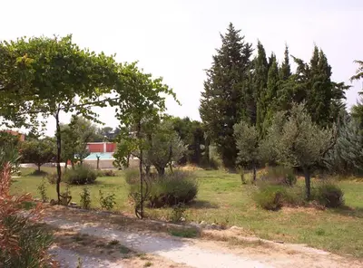 a park with trees and grass and a dirt road at Mas Michel et Josiane in Monteux