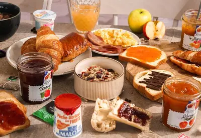 a table topped with lots of different types of breakfast foods at B&B HOTEL Aix-en-Provence Pont de l'Arc in Aix-en-Provence