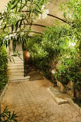 a stone walkway with trees and plants at Hôtel Vendôme in Aix-en-Provence