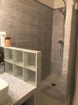 a bathroom with a shower and a sink at Chambre d'hôtes Le Cèdre in Apt
